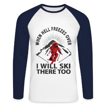 Hell skiing funny - Unisex Long Sleeve Baseball T-Shirt - white/navy - Front - Nik (191cm)
