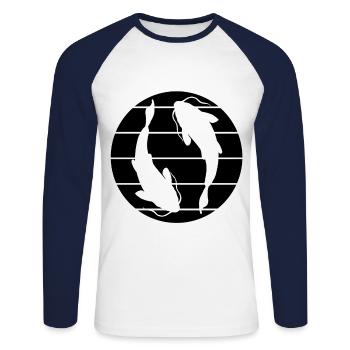 Poisson koi - T-shirt baseball manches longues Homme - blanc/marine - Devant - Nik (191cm)