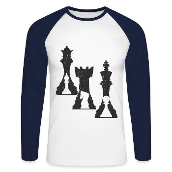 échecs - T-shirt baseball manches longues Homme - blanc/marine - Devant - Nik (191cm)