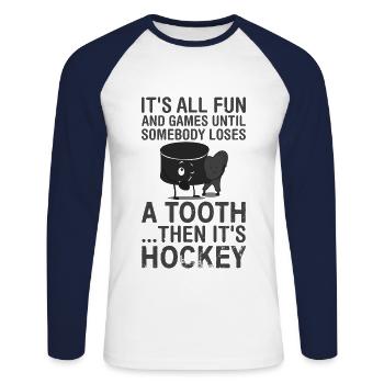 Zahn Hockey Lustig - Unisex Baseballshirt langarm - Weiß/Navy - Vorne - Nik (191cm)
