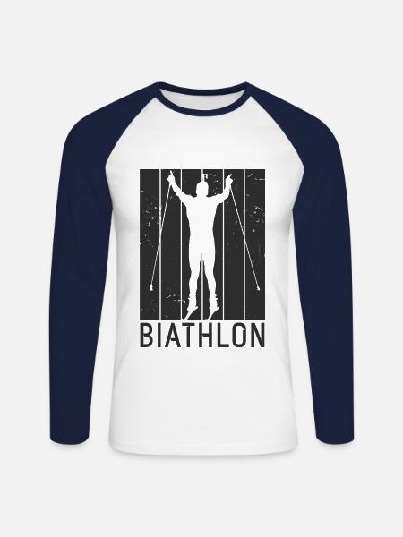 Biathlon Wintersport - Unisex Baseballshirt langarm - Weiß/Navy