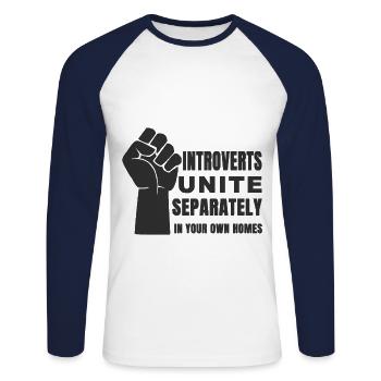 introvert - Unisex Long Sleeve Baseball T-Shirt - white/navy - Front - Nik (191cm)