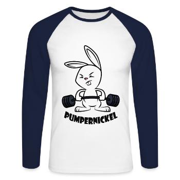 Pumpernickel Workout - Unisex Baseballshirt langarm - Weiß/Navy - Vorne - Nik (191cm)