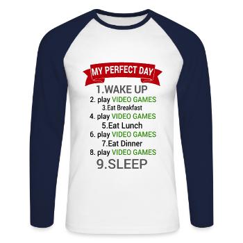 Gamer Perfect day Funny - Unisex Long Sleeve Baseball T-Shirt - white/navy - Front - Nik (191cm)