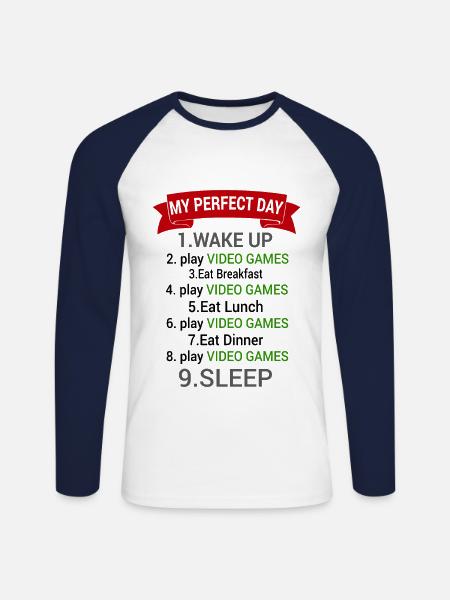 Gamer Perfect day Funny - Unisex Long Sleeve Baseball T-Shirt - white/navy