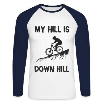 My Hill Is Down Hill - Unisex Baseballshirt langarm - Weiß/Navy - Vorne - Nik (191cm)