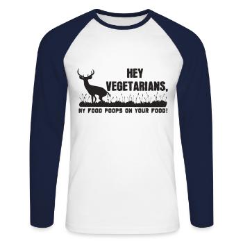 Ma nourriture chie sur la tienne - T-shirt baseball manches longues Homme - blanc/marine - Devant - Nik (191cm)