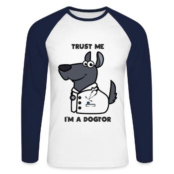 Dogtor - Unisex Baseballshirt langarm - Weiß/Navy - Vorne - Nik (191cm)