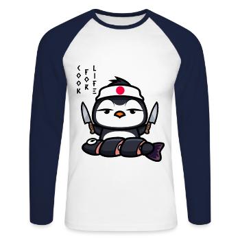 Japanese cook - Unisex Long Sleeve Baseball T-Shirt - white/navy - Front - Nik (191cm)