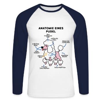 Anatomie du chien caniche - T-shirt baseball manches longues Homme - blanc/marine - Devant - Nik (191cm)