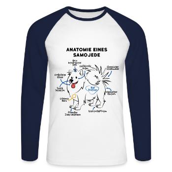 Anatomie du chien Samoyède - T-shirt baseball manches longues Homme - blanc/marine - Devant - Nik (191cm)