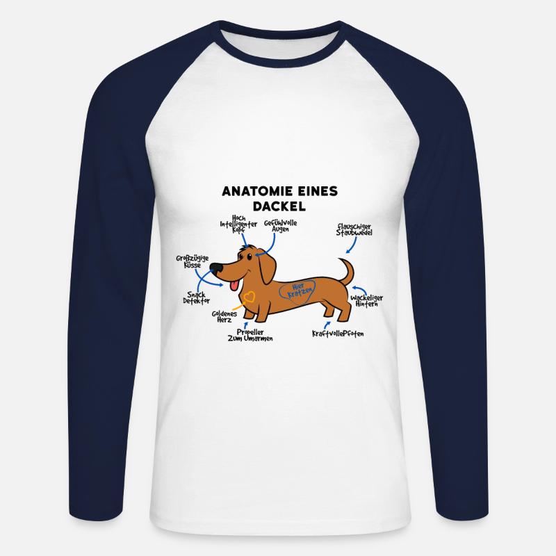 Dackel Hund Anatomie - Unisex Baseballshirt langarm - Weiß/Navy