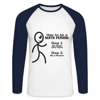Mathe Person Lustig - Unisex Baseballshirt langarm - Weiß/Navy - Vorne - Nik (191cm)