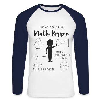 Mathe Person - Unisex Baseballshirt langarm - Weiß/Navy - Vorne - Nik (191cm)