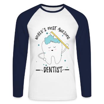 Weltbester Zahnarzt Lustig - Unisex Baseballshirt langarm - Weiß/Navy - Vorne - Nik (191cm)