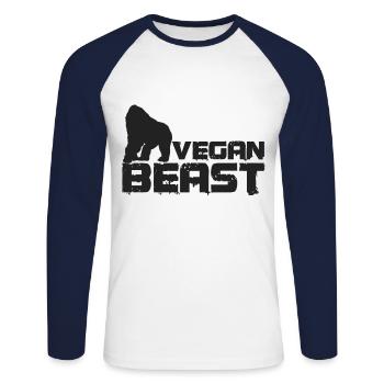 Veganes Biest Stark - Unisex Baseballshirt langarm - Weiß/Navy - Vorne - Nik (191cm)