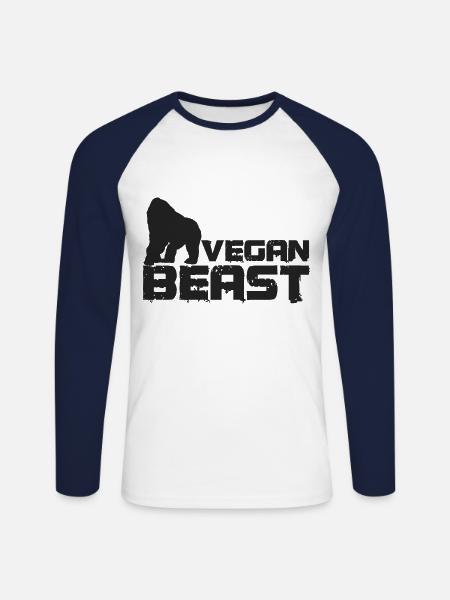 Vegan beast strong - Unisex Long Sleeve Baseball T-Shirt - white/navy