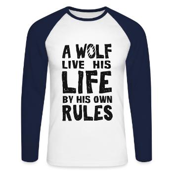 Un loup vit selon ses règles citation - T-shirt baseball manches longues Homme - blanc/marine - Devant - Nik (191cm)