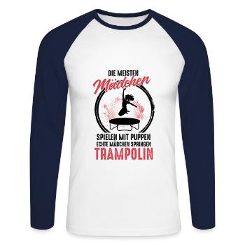 Trampolin Trampolinspringen Trampolinspringer Lust - Unisex Baseballshirt langarm - Weiß/Navy - Vorne - Nik (191cm)