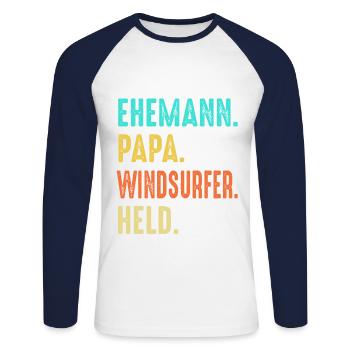 Windsurfen Papa Vater Windsurfer Surfer Vatertag - Unisex Baseballshirt langarm - Weiß/Navy - Vorne - Nik (191cm)