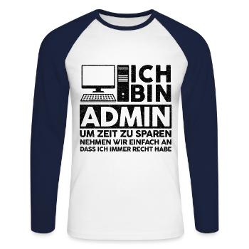 Admin IT Experte Informatik Informatik Lustige Spr - Unisex Baseballshirt langarm - Weiß/Navy - Vorne - Nik (191cm)