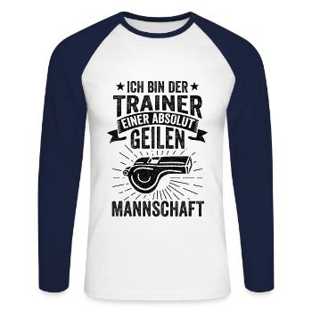 Trainer Lehrmeister Coach Mentor Teamleitung Gesch - Unisex Baseballshirt langarm - Weiß/Navy - Vorne - Nik (191cm)