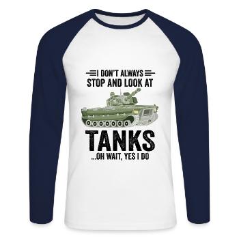 Army Tank Veteran Military Gift - Unisex Long Sleeve Baseball T-Shirt - white/navy - Front - Nik (191cm)