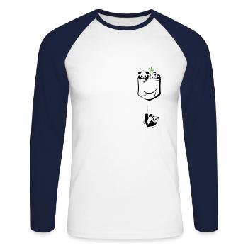 Kawaii Cute Bear Panda Animal In Pocket - Unisex Long Sleeve Baseball T-Shirt - white/navy - Front - Nik (191cm)