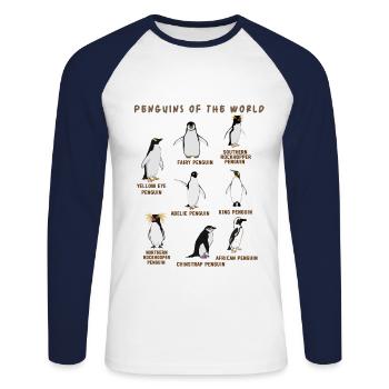 Rares pingouins kawaii mignons du monde pingouin - T-shirt baseball manches longues Homme - blanc/marine - Devant - Nik (191cm)