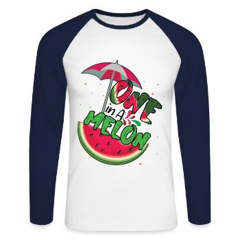 One In Watermelon Beach 2022 Tropical Hello Summer - Unisex Baseballshirt langarm - Weiß/Navy - Vorne - Nik (191cm)
