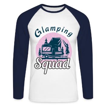 Camp Squad Adventure Vacation Glamp Go Camping - Unisex Long Sleeve Baseball T-Shirt - white/navy - Front - Nik (191cm)