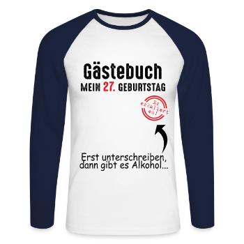 27. Geburtstag Gästebuch 27 Jahre - Unisex Baseballshirt langarm - Weiß/Navy - Vorne - Nik (191cm)