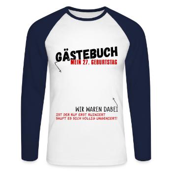 27. Geburtstag Gästebuch 27 Jahre - Unisex Baseballshirt langarm - Weiß/Navy - Vorne - Nik (191cm)