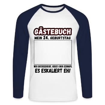 Mein 24. Geburtstag Gästebuch 24 Jahre - Unisex Baseballshirt langarm - Weiß/Navy - Vorne - Nik (191cm)