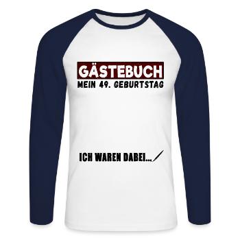 49. Geburtstag Gästebuch 49 Jahre - Unisex Baseballshirt langarm - Weiß/Navy - Vorne - Nik (191cm)