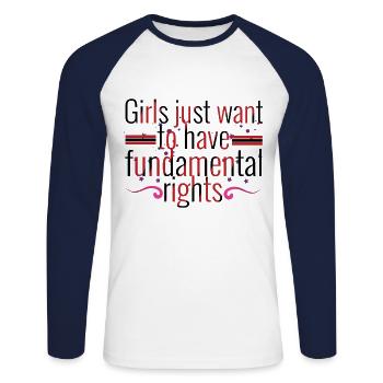 Girl Feminism Fundamental Rights Womens Equality - Unisex Long Sleeve Baseball T-Shirt - white/navy - Front - Nik (191cm)