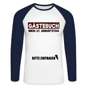 Gästebuch mein 27. Geburtstag Bitte Eintragen - Unisex Baseballshirt langarm - Weiß/Navy - Vorne - Nik (191cm)