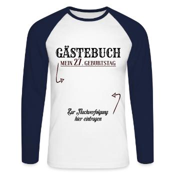 27 Jahre Gästebuch 27. Geburtstag Nachverfolgung - Unisex Baseballshirt langarm - Weiß/Navy - Vorne - Nik (191cm)
