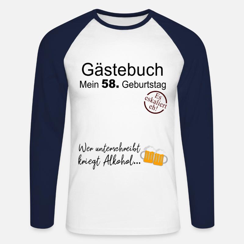 58. Geburtstag Gästebuch Geschenk Zum Geburtstag - Unisex Baseballshirt langarm - Weiß/Navy