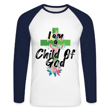 Enfant de Dieu Seigneur Foi Chrétien Jésus - T-shirt baseball manches longues Homme - blanc/marine - Devant - Nik (191cm)