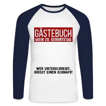 20. Geburtstag Gästebuch Party 20 Jahre Gästeliste - Unisex Baseballshirt langarm - Weiß/Navy - Vorne - Nik (191cm)