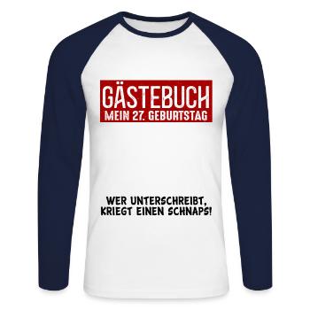27. Geburtstag Gästebuch Party 27 Jahre Gästeliste - Unisex Baseballshirt langarm - Weiß/Navy - Vorne - Nik (191cm)