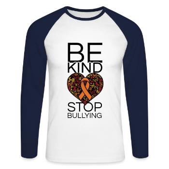 Stop Bully Peace Kindness Awareness Unity Day - Unisex Long Sleeve Baseball T-Shirt - white/navy - Front - Nik (191cm)