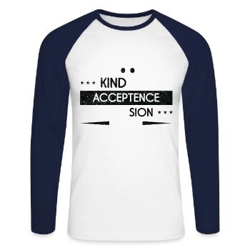 Acceptance Peace Kindness Awareness Unity Day - Unisex Long Sleeve Baseball T-Shirt - white/navy - Front - Nik (191cm)