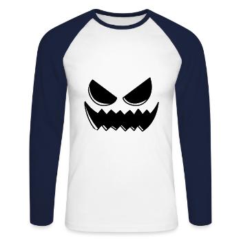 Scary Pumpkin Head Pumpkin Face Halloween - Unisex Baseballshirt langarm - Weiß/Navy - Vorne - Nik (191cm)