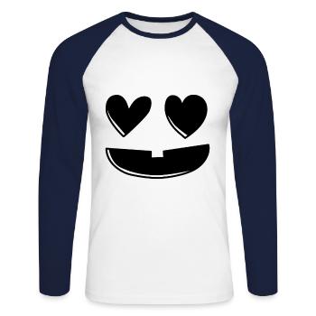 Heart Pumpkin Head Pumpkin Face Halloween - Unisex Baseballshirt langarm - Weiß/Navy - Vorne - Nik (191cm)