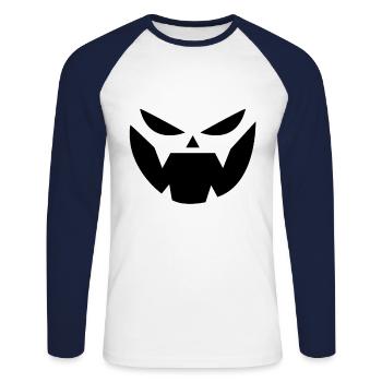 Evil Pumpkin Face Pumpkin Head Halloween - Unisex Baseballshirt langarm - Weiß/Navy - Vorne - Nik (191cm)