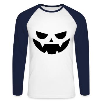 Horror Pumpkin Face Pumpkin Head Halloween - Unisex Baseballshirt langarm - Weiß/Navy - Vorne - Nik (191cm)