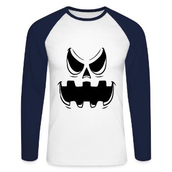 Angry Pumpkin Face Pumpkin Head Halloween - Unisex Baseballshirt langarm - Weiß/Navy - Vorne - Nik (191cm)