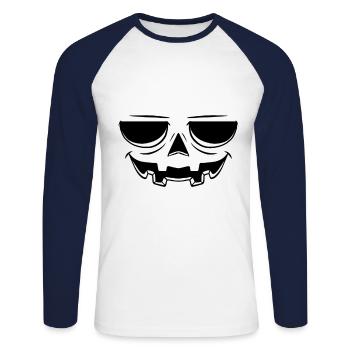 Devil Pumpkin Face Pumpkin Head Halloween - Unisex Long Sleeve Baseball T-Shirt - white/navy - Front - Nik (191cm)